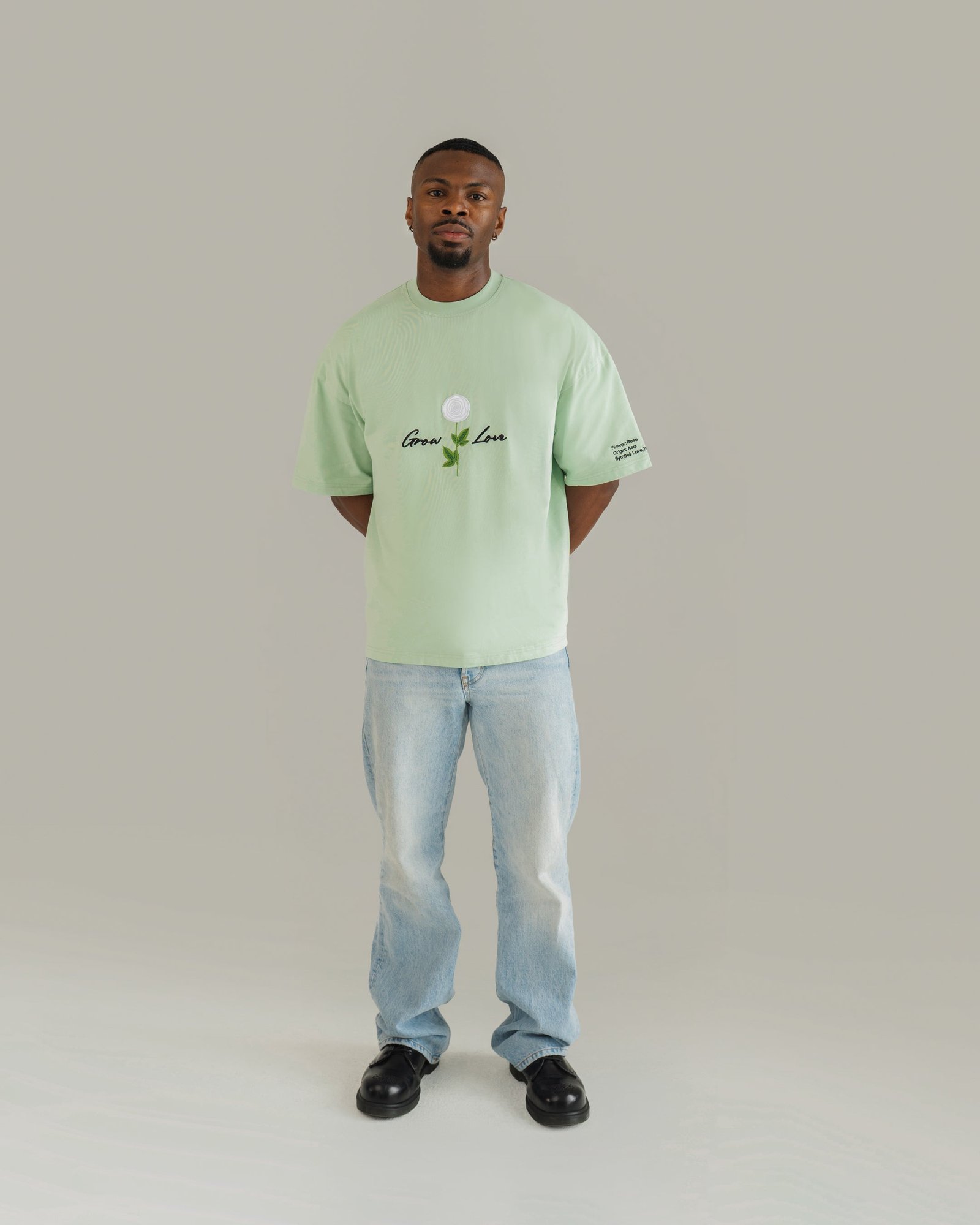 Model wearing a statement tee
