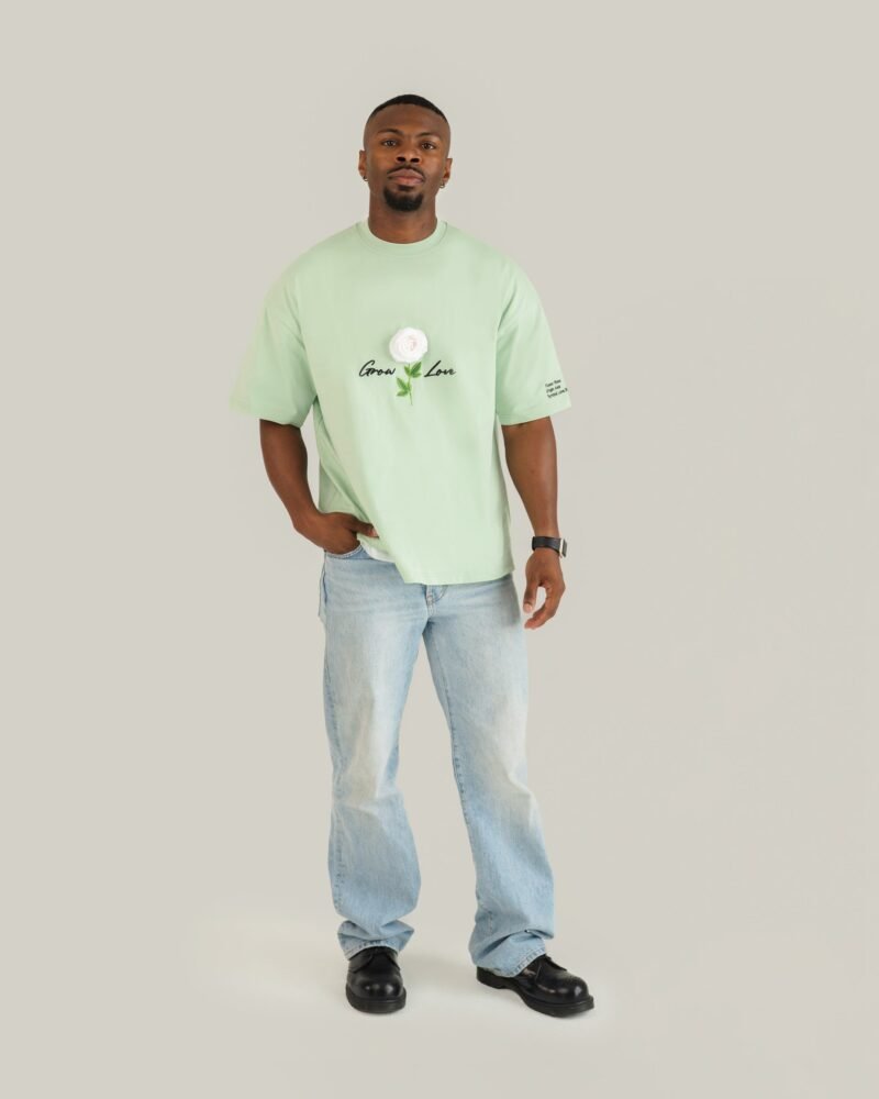 Sage Green Box Tee – In Between Bloom (+1 Flower)